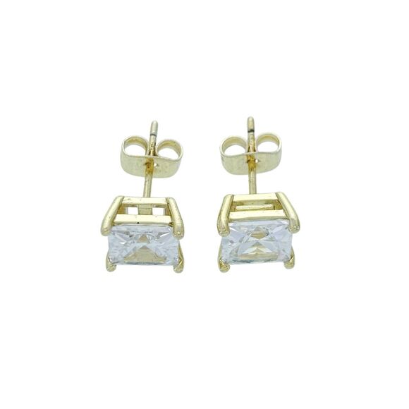 Vintage Gold Tone Square Cubic Zirconia Stud Earrings - Picture 2 of 4